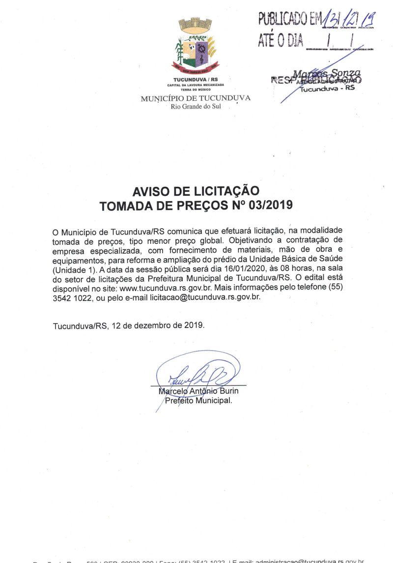 AVISO DE TMP 03_2019 REFORMA E AMPLIAÇÃO DA UBS 1